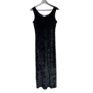 Vintage 90s Black Crush Velvet Sleeveless Full Length Dress Medium
